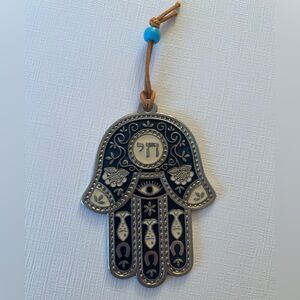 Hamsa Wall Hanging, Evil Eye Silver and Blue